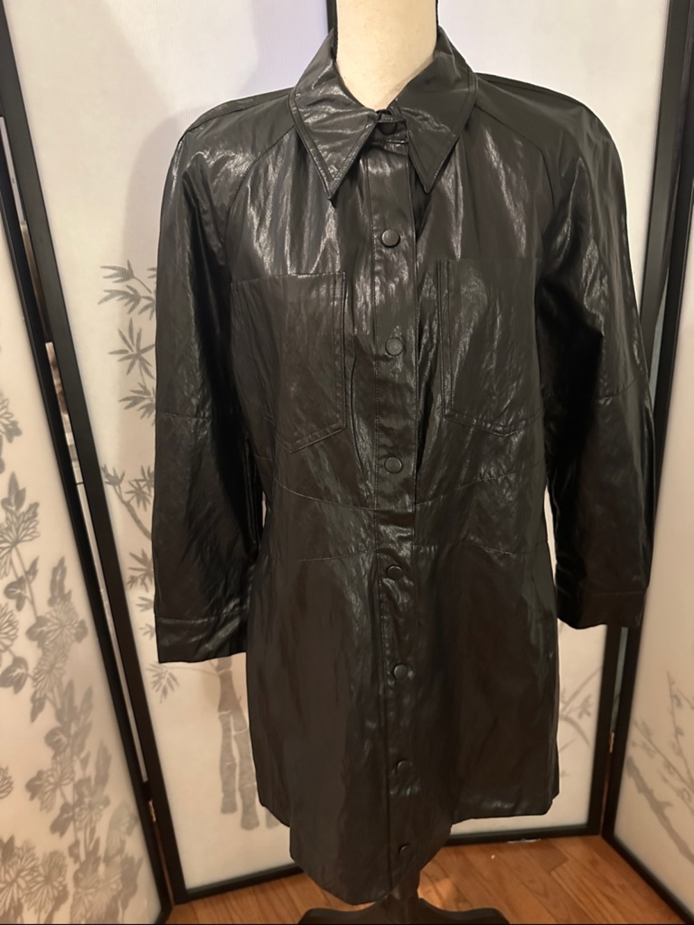 Zara Black Leather Snap Button-Front Coat/Dress